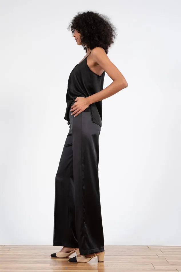 Avenue Montaigne FLAVIA Satin Black Women Pants Avenue Montaigne FLAVIA Satin Black Women Pants