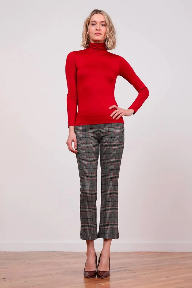 Avenue Montaigne LEO Tartan Plaid Red Women Pants