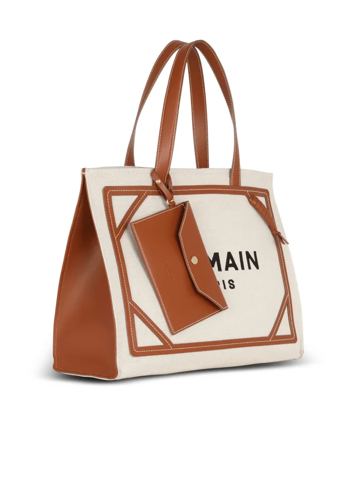 BArmy 42 Canvas Tote Bag With Leather Details Beige Women Balmain Shoulder Bags