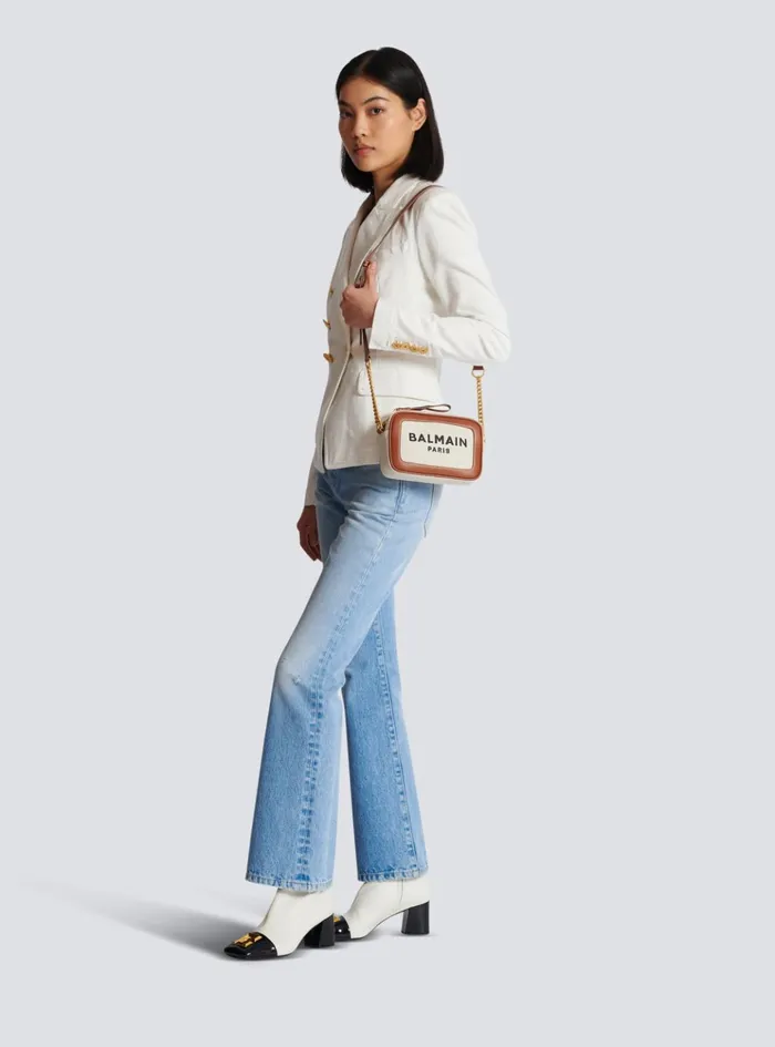 BArmy Canvas And Leather Clutch Beige Women Balmain Crossbody Bags