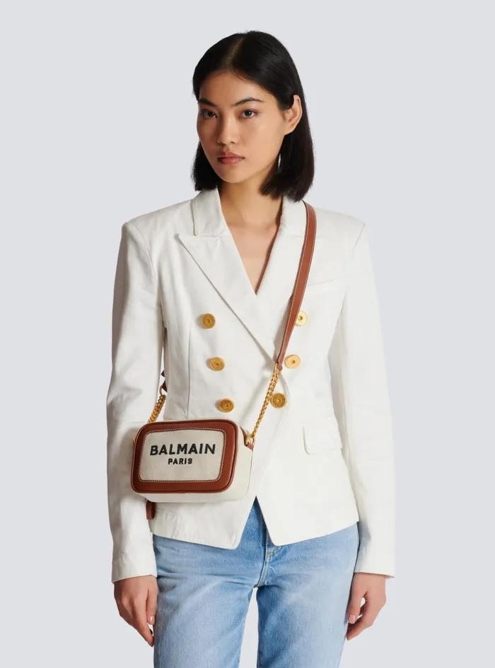 BArmy Canvas And Leather Clutch Beige Women Balmain Crossbody Bags