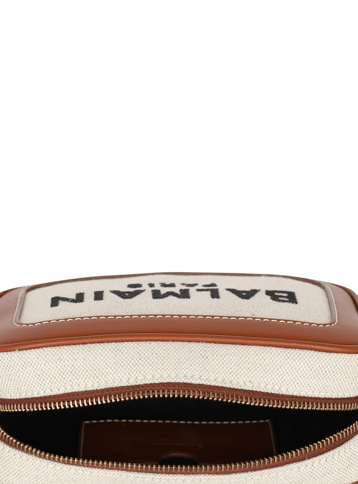 BArmy Canvas And Leather Clutch Beige Women Balmain Crossbody Bags