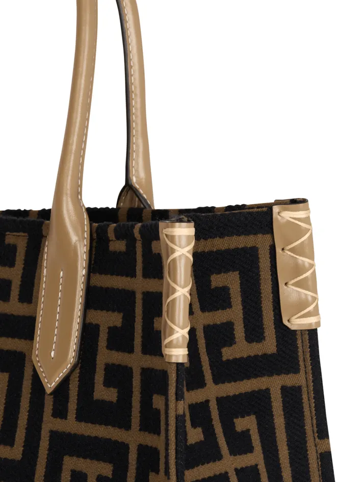 BArmy Shopper 36 Bag In PB Labyrinth Jacquard Black Women Balmain Tote Bags