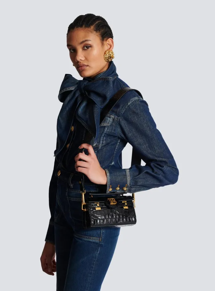 BBuzz 19 Bag In Crocodileprint Leather Black Women Balmain Handbags