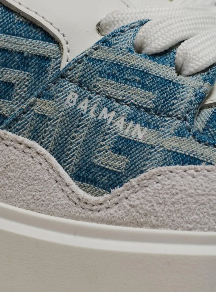 BCourt Flip Sneakers In Monogrammed Denim Navy Women Balmain Sneakers