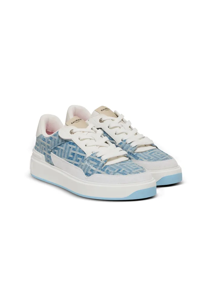 BCourt Flip Sneakers In Monogrammed Denim Navy Women Balmain Sneakers