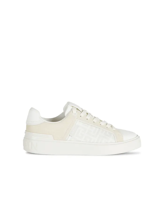 BCourt Monogrammed Nylon And Leather Sneakers White Women Balmain Sneakers