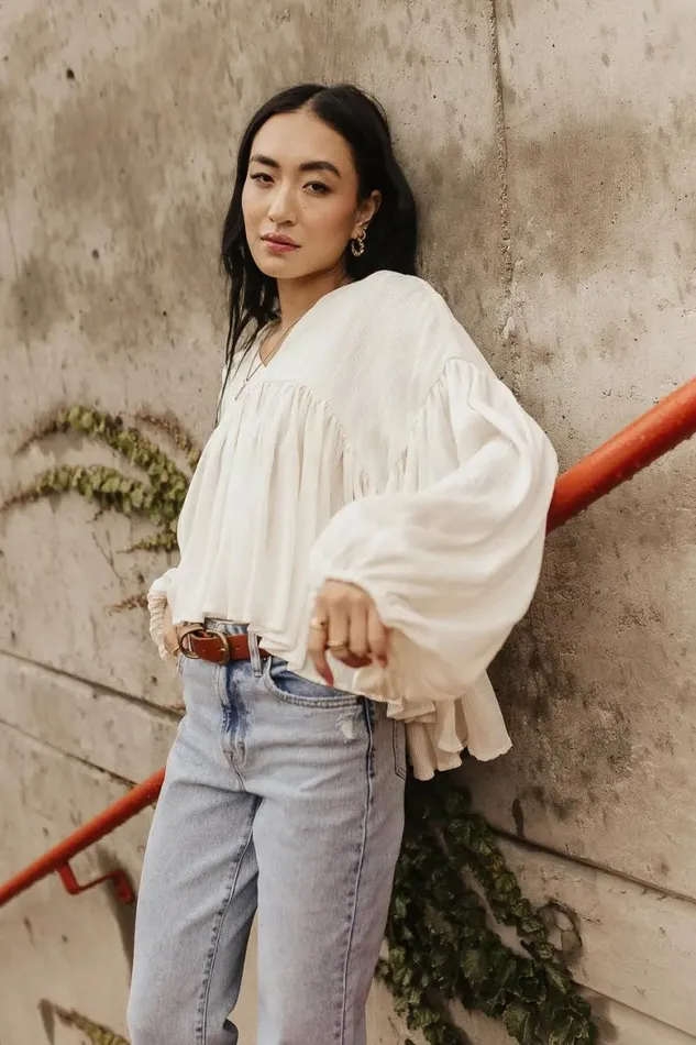 Bailey Textured Blouse Ivory Women Bohme Tops