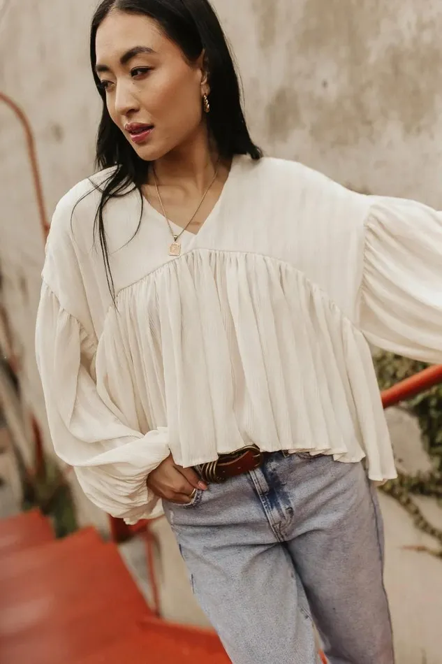 Bailey Textured Blouse Ivory Women Bohme Tops