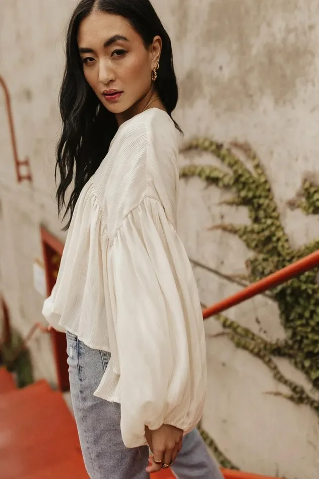 Bailey Textured Blouse Ivory Women Bohme Tops