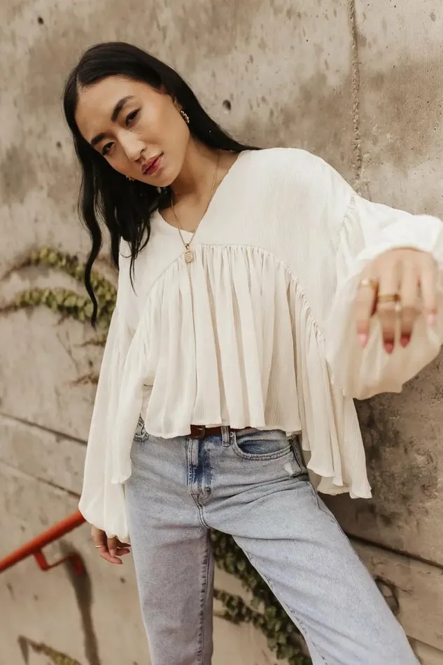 Bailey Textured Blouse Ivory Women Bohme Tops