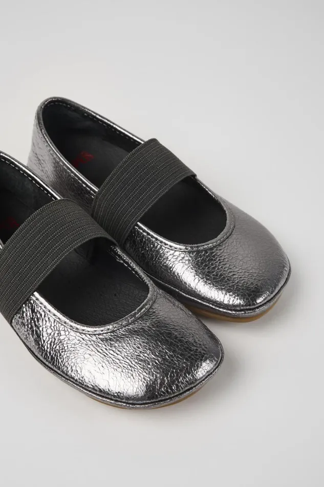 Ballerinas Kids Camper Right Metallic Grey Leather Ballerinas