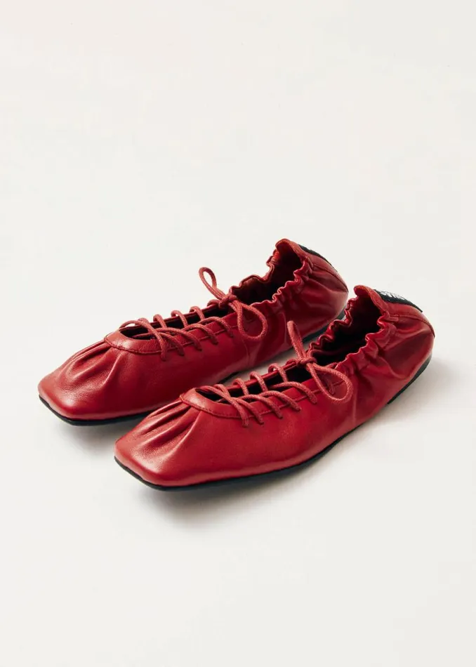 Ballet Flats Women ALOHAS Aureline Red Leather Ballet Flats