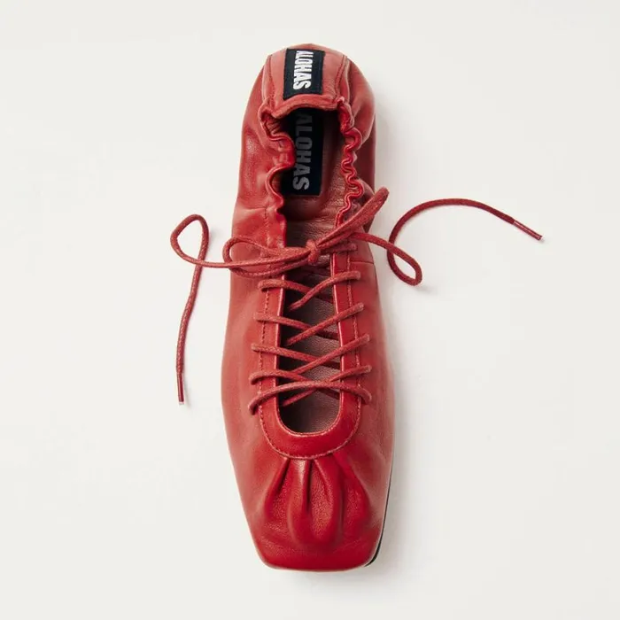 Ballet Flats Women ALOHAS Aureline Red Leather Ballet Flats