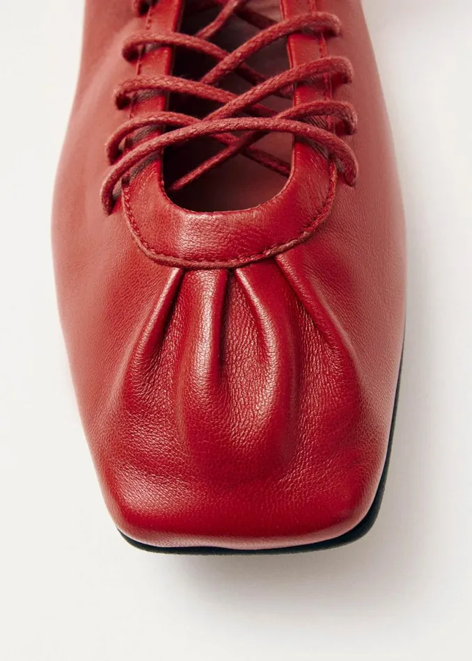 Ballet Flats Women ALOHAS Aureline Red Leather Ballet Flats