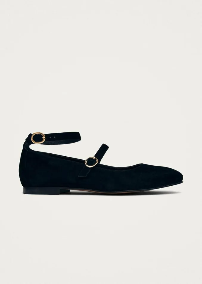 Ballet Flats Women ALOHAS Evelyn Suede Black Leather Ballet Flats
