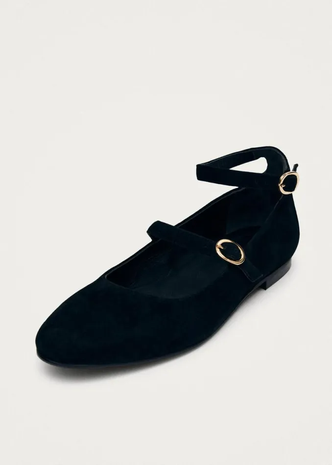 Ballet Flats Women ALOHAS Evelyn Suede Black Leather Ballet Flats