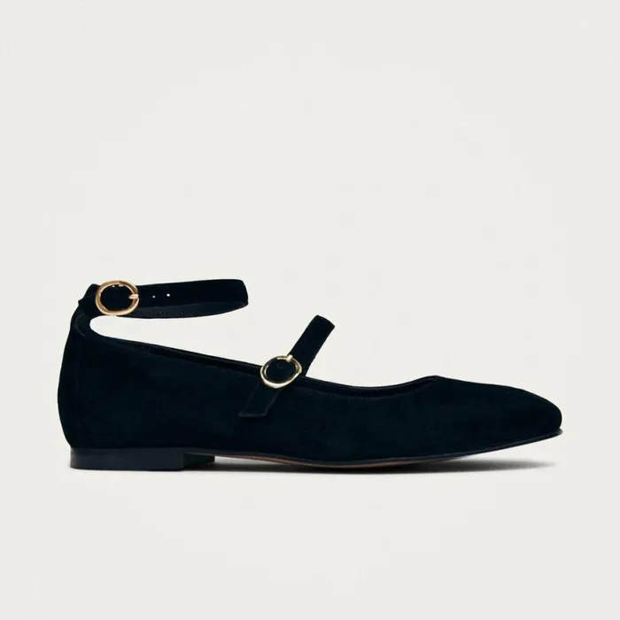 Ballet Flats Women ALOHAS Evelyn Suede Black Leather Ballet Flats