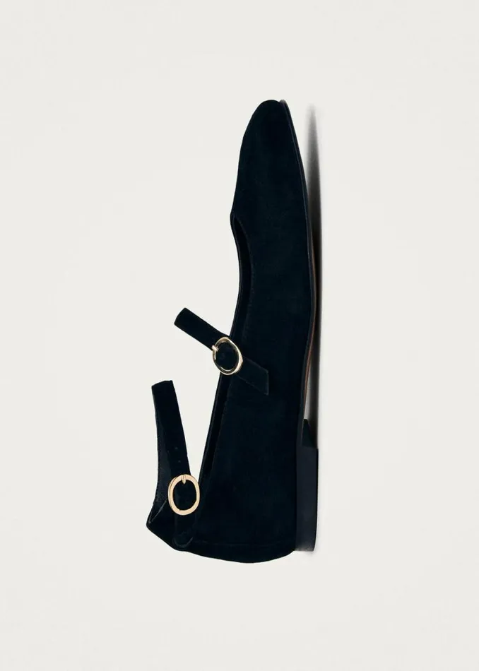 Ballet Flats Women ALOHAS Evelyn Suede Black Leather Ballet Flats