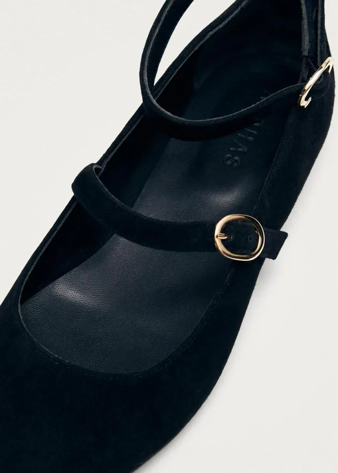 Ballet Flats Women ALOHAS Evelyn Suede Black Leather Ballet Flats