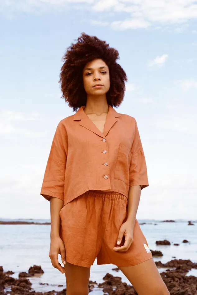 Basic Linen Shorts Chestnut WomensShop LF Markey Shorts