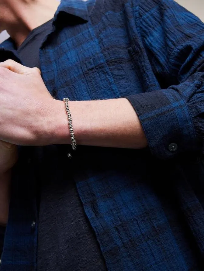 BEADED SILVER SKULL BRACELET Silver Accessories John Varvatos Jewelry