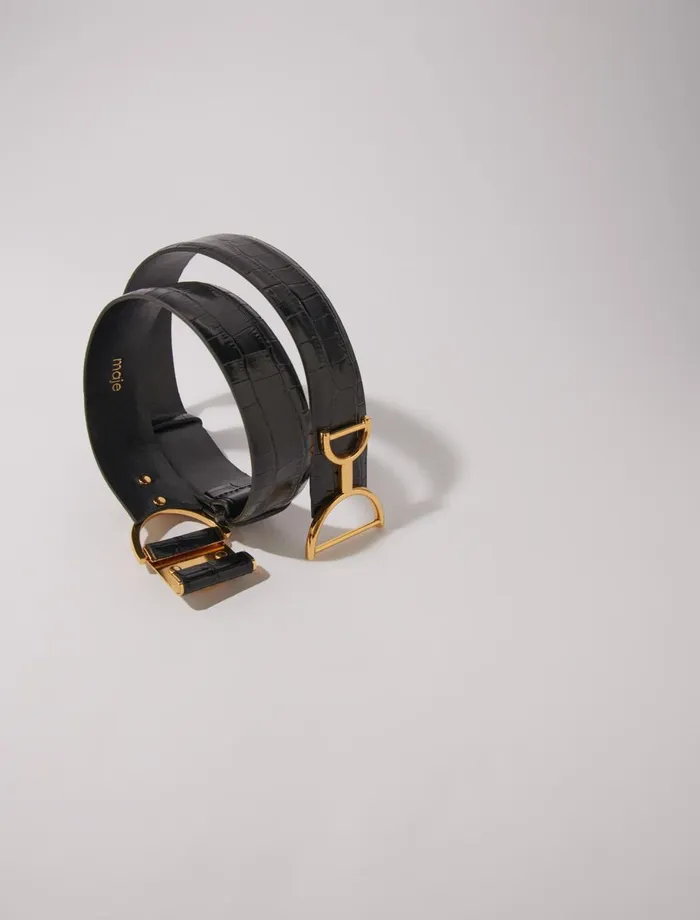 Belts Women Maje Wide Smooth Leather Belt Black
