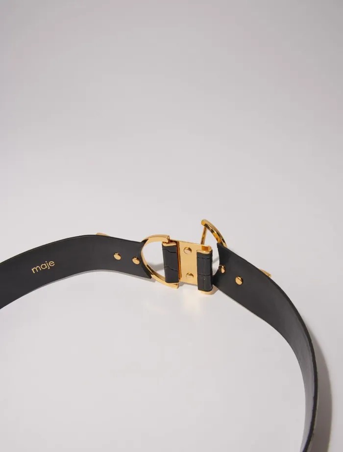 Belts Women Maje Wide Smooth Leather Belt Black