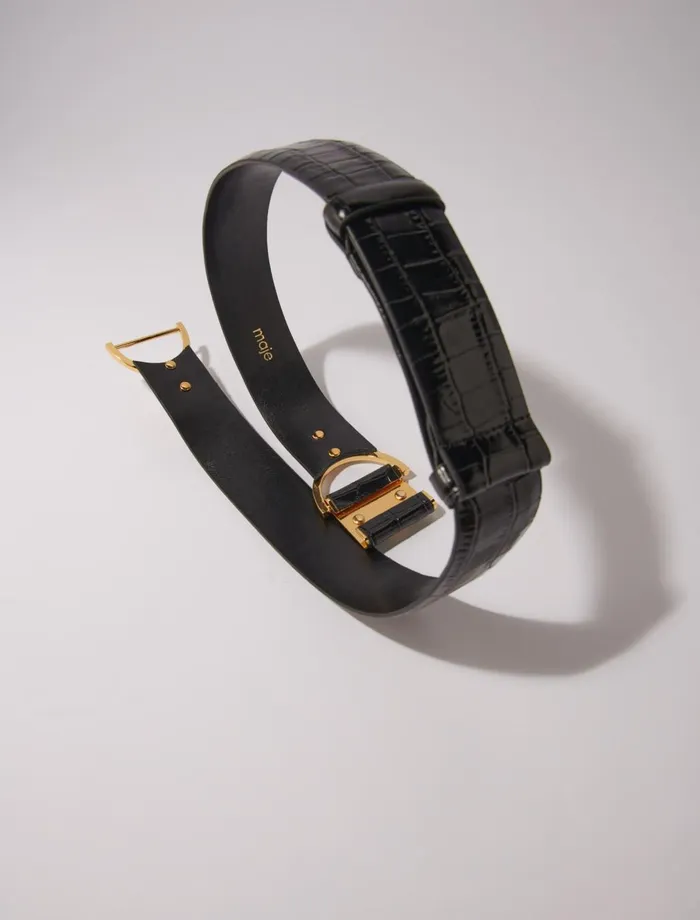 Belts Women Maje Wide Smooth Leather Belt Black