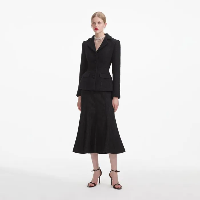 Black Boucle Jacket Women Self Portrait Outerwear Black Boucle Jacket Women Self Portrait Outerwear
