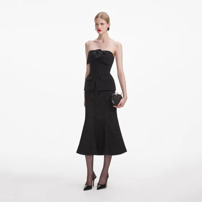 Black Crepe Corsage Top Women Self Portrait Tops Black Crepe Corsage Top Women Self Portrait Tops
