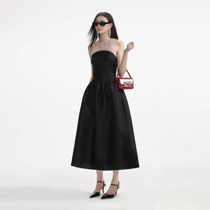 Black Taffeta Midi Dress Women Self Portrait Dresses Black Taffeta Midi Dress Women Self Portrait Dresses