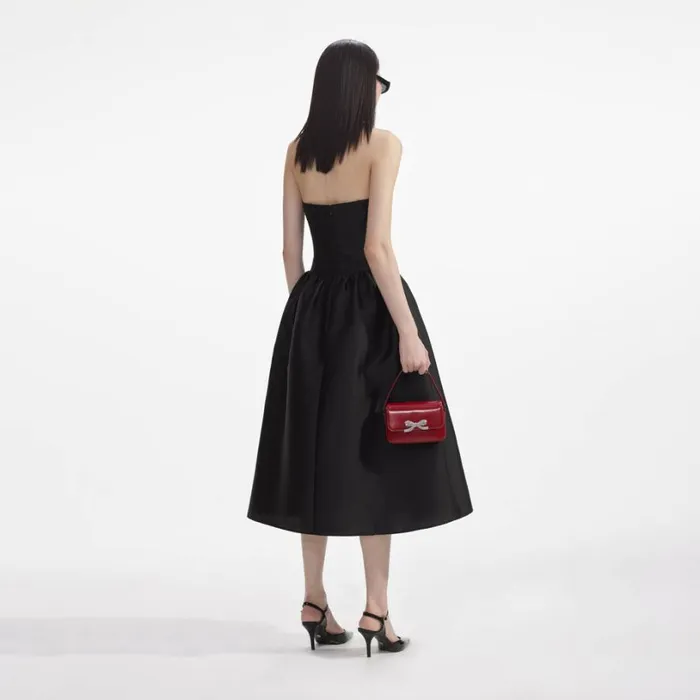 Black Taffeta Midi Dress Women Self Portrait Dresses Black Taffeta Midi Dress Women Self Portrait Dresses