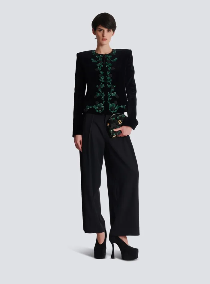 Blackberry Embroidered Velvet Jacket Black Women Balmain Jackets And Blazers