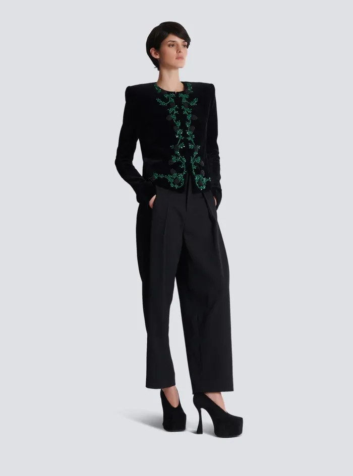 Blackberry Embroidered Velvet Jacket Black Women Balmain Jackets And Blazers