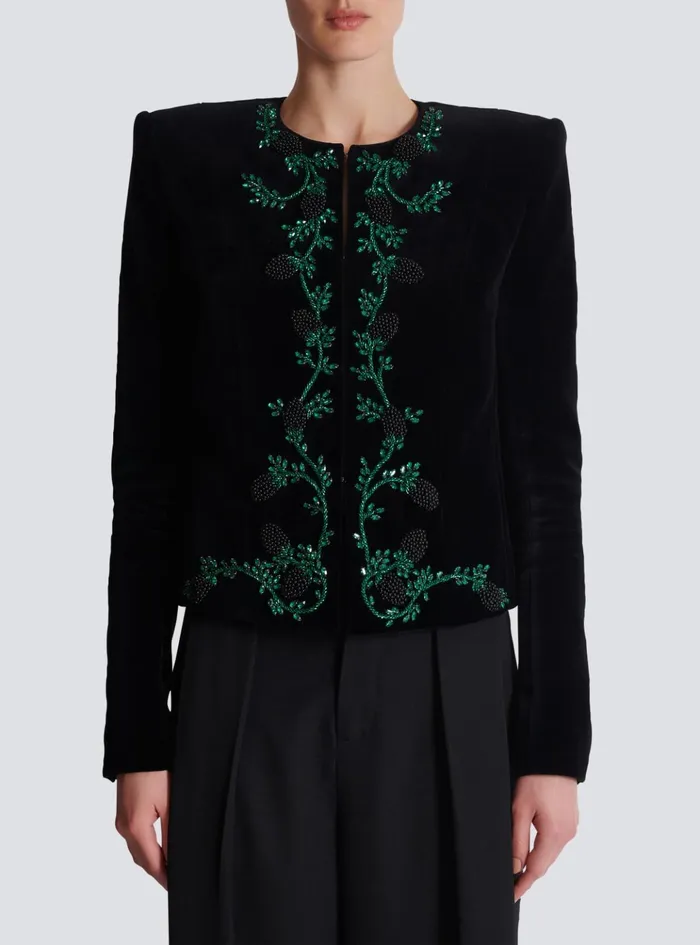 Blackberry Embroidered Velvet Jacket Black Women Balmain Jackets And Blazers