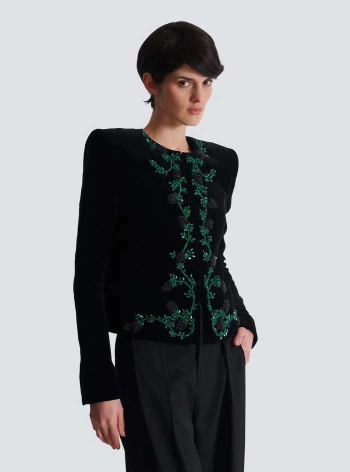 Blackberry Embroidered Velvet Jacket Black Women Balmain Jackets And Blazers