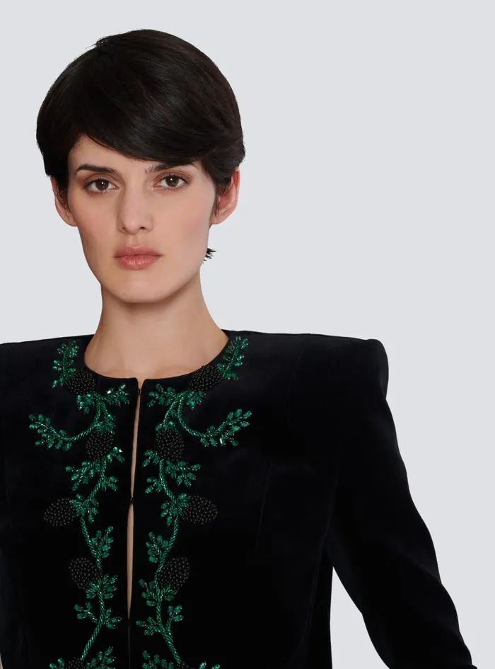 Blackberry Embroidered Velvet Jacket Black Women Balmain Jackets And Blazers