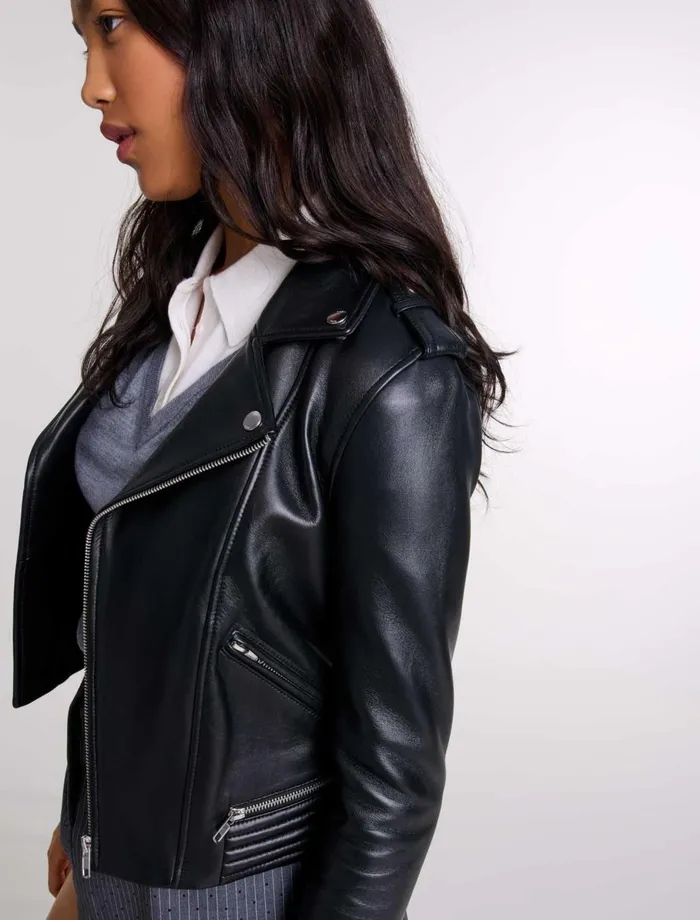 Blazers and Jackets Women Maje Leather BikerStyle Jacket Black Blazers and Jackets Women Maje Leather BikerStyle Jacket Black