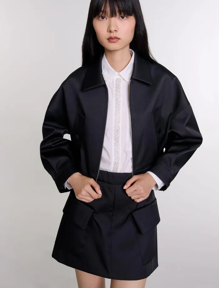 Blazers and Jackets Women Maje Satin Jacket Black
