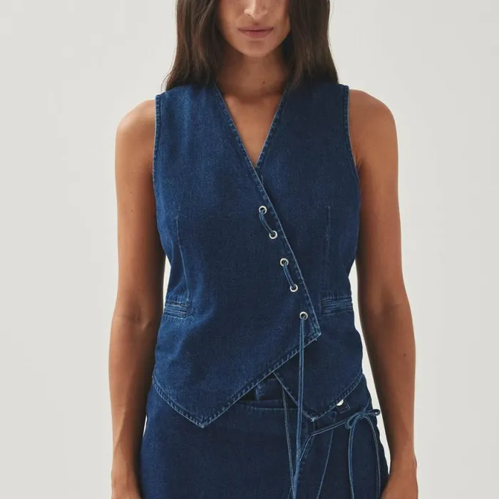 Blazers Vests Women ALOHAS Sabre Blue Denim Vest