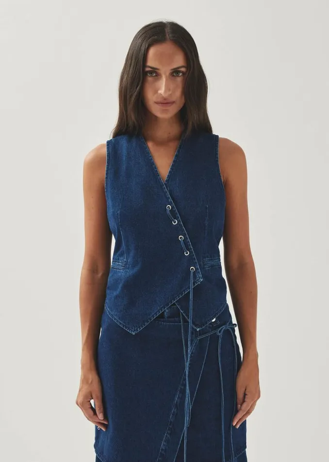 Blazers Vests Women ALOHAS Sabre Blue Denim Vest
