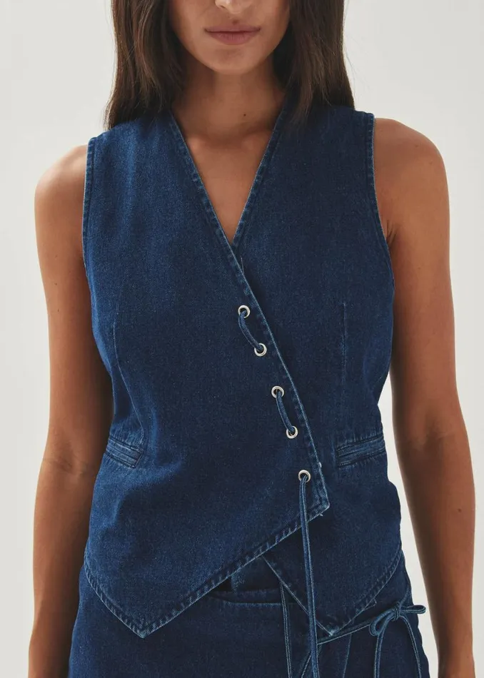 Blazers Vests Women ALOHAS Sabre Blue Denim Vest