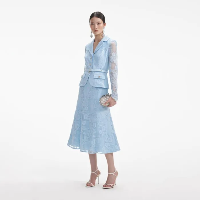 Blue Lace Tailored Midi Dress Women Self Portrait Dresses Blue Lace Tailored Midi Dress Women Self Portrait Dresses