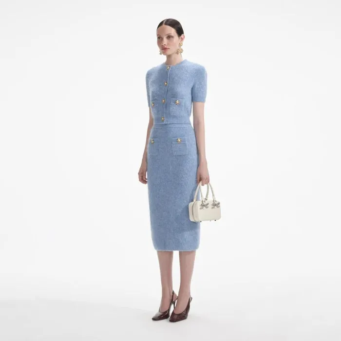 Blue Soft Knit Midi Skirt Women Self Portrait Knitwear Blue Soft Knit Midi Skirt Women Self Portrait Knitwear