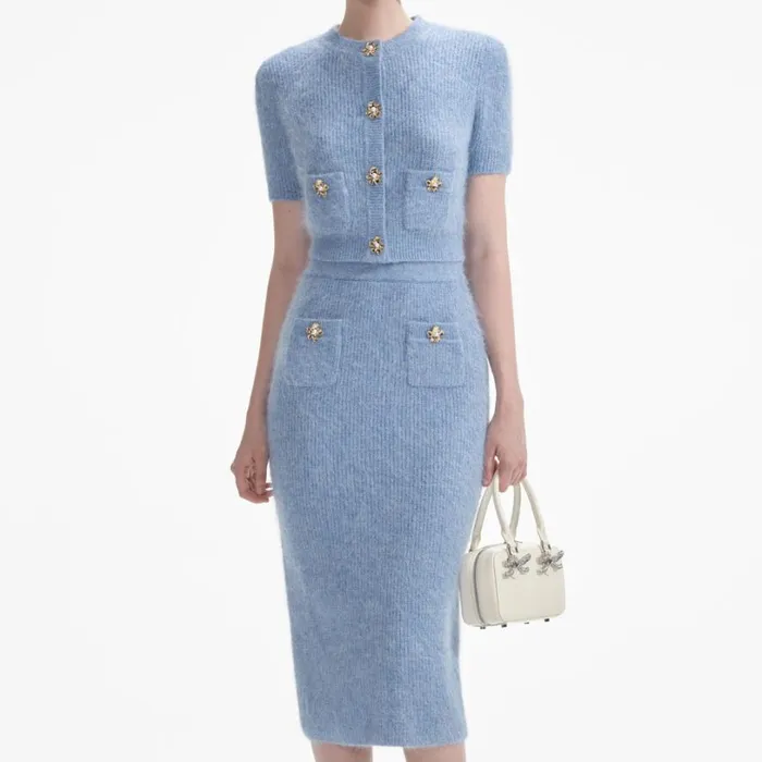 Blue Soft Knit Midi Skirt Women Self Portrait Knitwear Blue Soft Knit Midi Skirt Women Self Portrait Knitwear