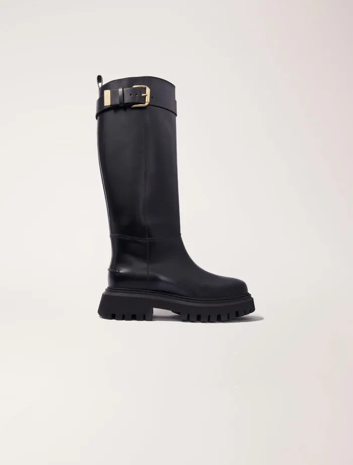 Booties and Boots Women Maje Buckled Leather Boots Black