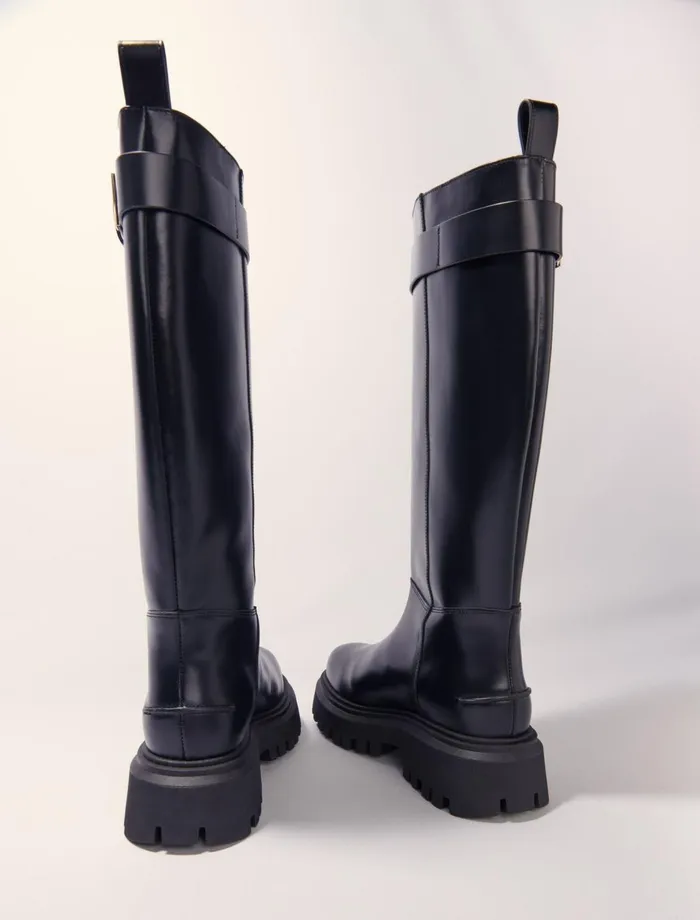 Booties and Boots Women Maje Buckled Leather Boots Black