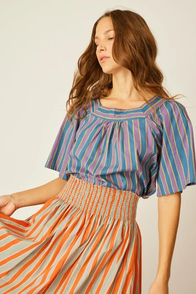 Bottoms Shop Natalie Martin BELLA SKIRT Batik Stripe Sage
