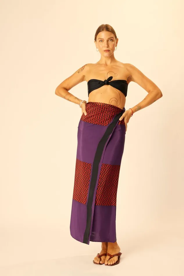 Bottoms Shop Natalie Martin SARONGSCARF Block Zigzag Aubergine